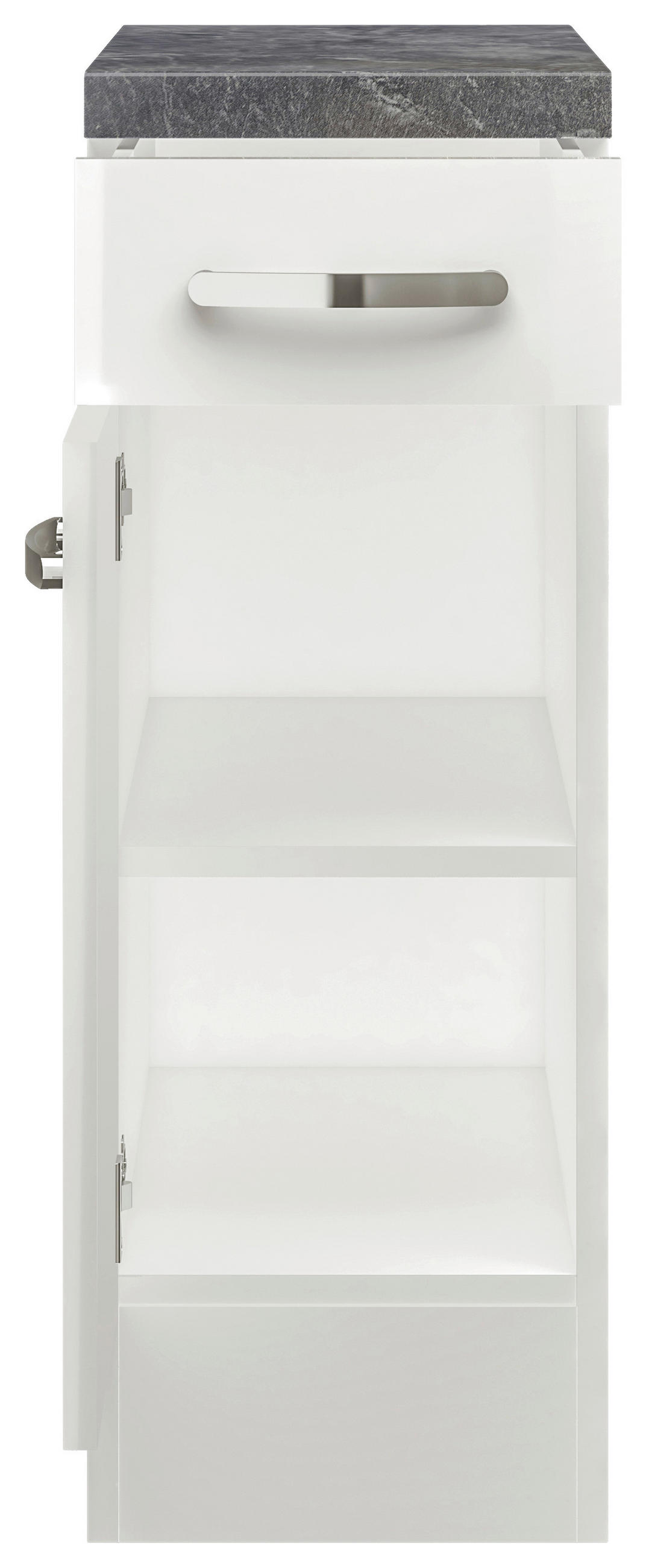 KÜCHENUNTERSCHRANK 30/86/60 cm  in Weiß, Weiß Hochglanz  - Schieferfarben/Edelstahlfarben, MODERN, Holzwerkstoff/Metall (30/86/60cm) - FlexWell