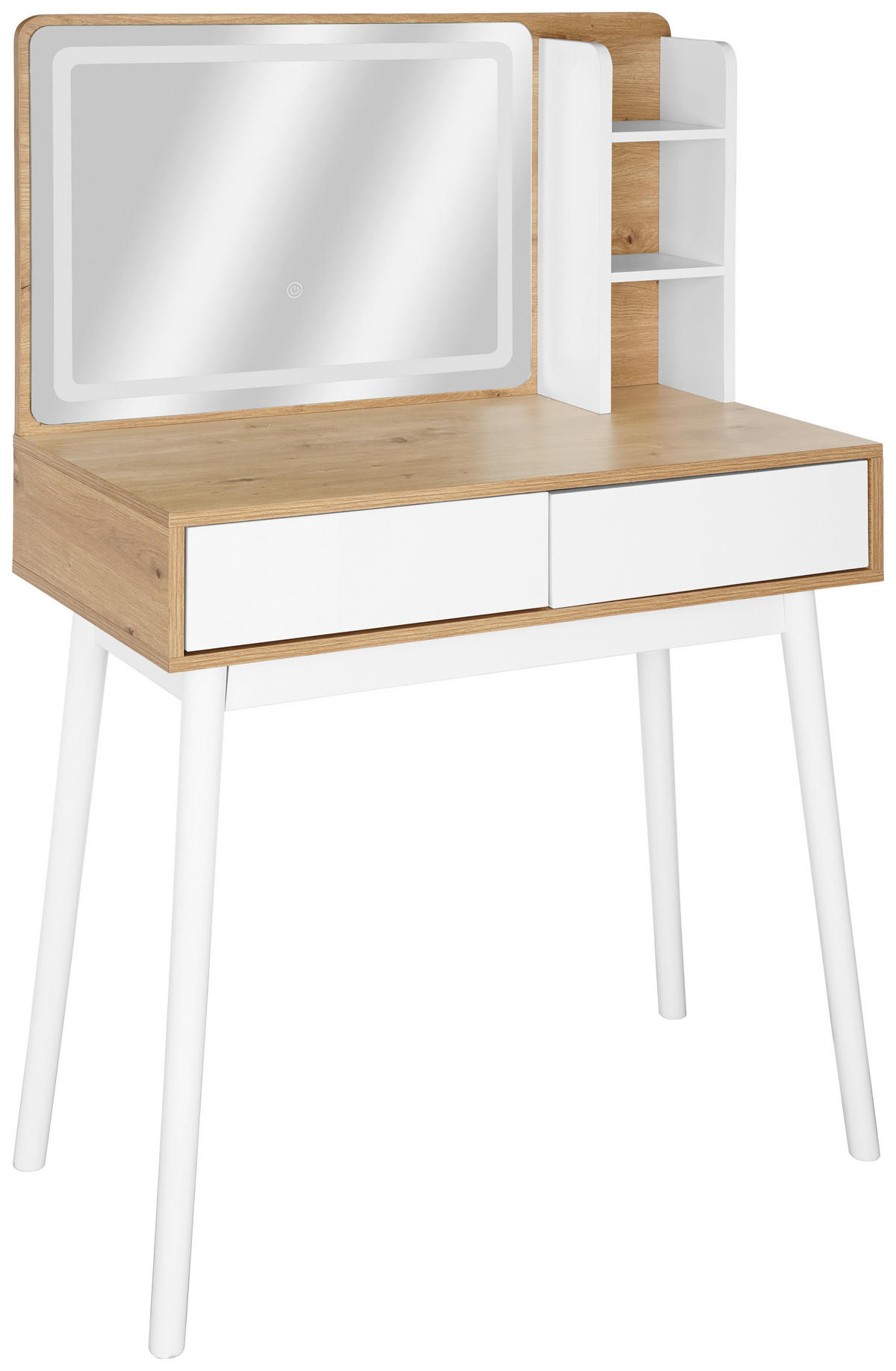 SCHMINKTISCH80/40/129 cm, Weiss, Eiche Artisan  - Weiss/Eiche Artisan, Trend, Glas/Holz (80/40/129cm) - Xora