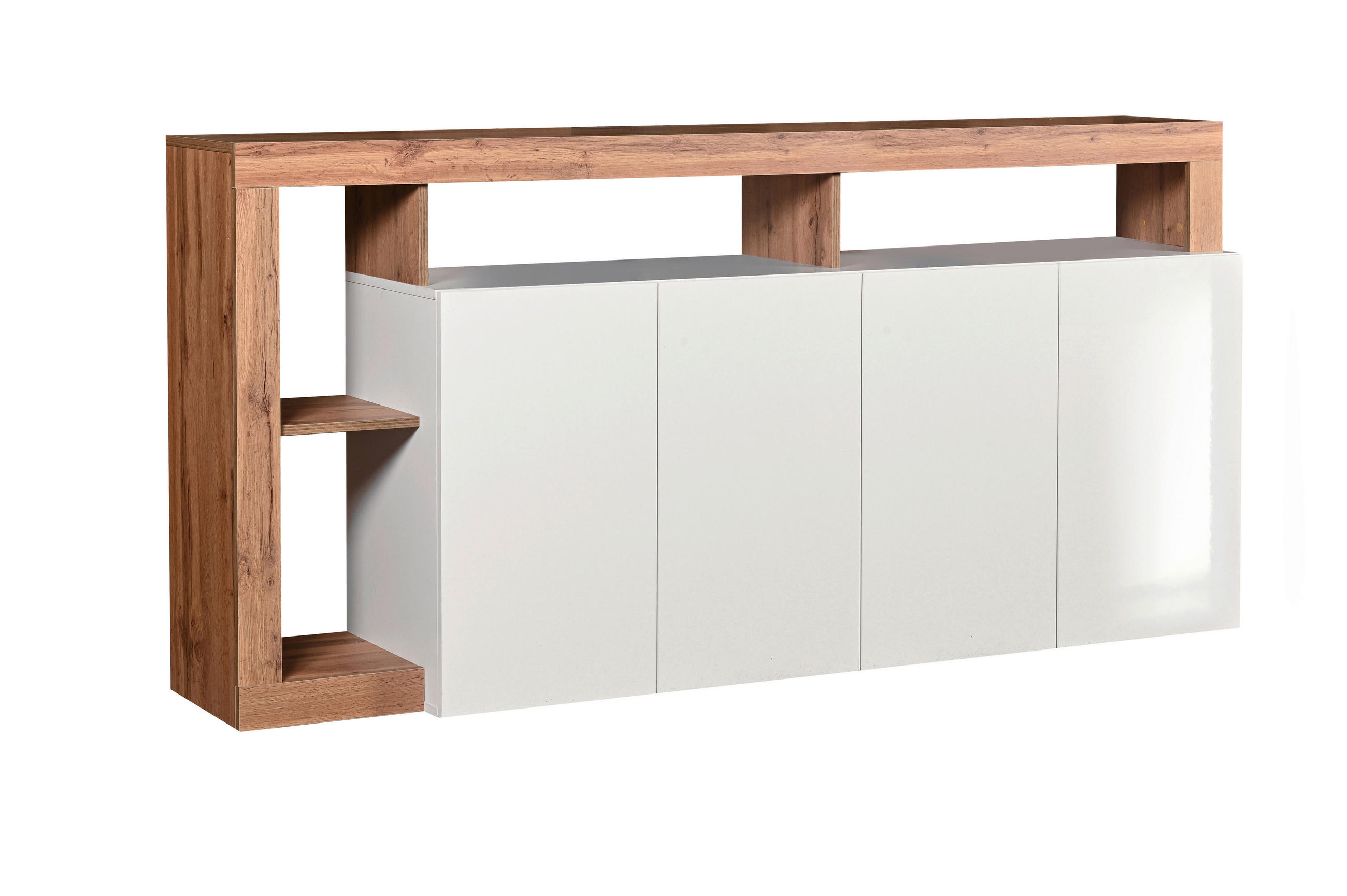 Komoda 184/93/42 cm  - alb lucios intens/stejar Wotan, Basics, material pe bază de lemn (184/93/42cm) - Ti'me