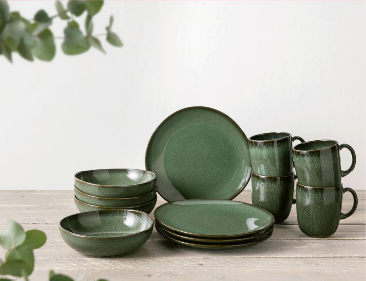 FRÜHSTÜCKSSERVICE Lave vert 12-teilig  - Dunkelgrün, Basics, Keramik (34,5/19,4/32,cm) - Villeroy & Boch