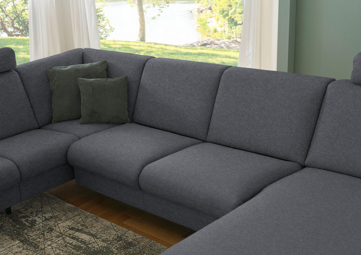 WOHNLANDSCHAFT Flachgewebe Anthrazit  - Anthrazit/Schwarz, Konventionell, Textil/Metall (190/307/170cm) - Beldomo Comfort