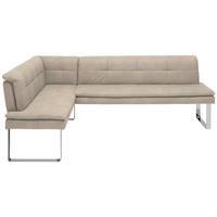 ECKBANK in Metall, Textil Chromfarben, Sandfarben  - Sandfarben/Chromfarben, Design, Textil/Metall (154/213cm) - Novel