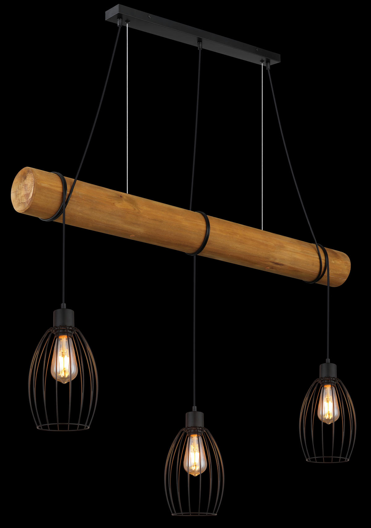 HÄNGELEUCHTE Berti 115/16/150 cm  - Schwarz/Braun, Design, Holz/Kunststoff (115/16/150cm) - Globo