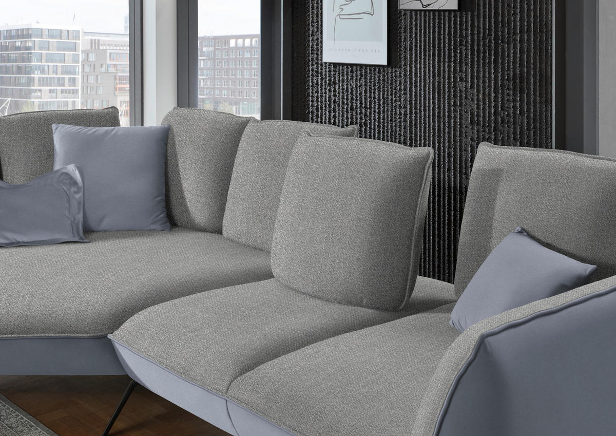 ECKSOFA in Flachgewebe Hellgrau  169/320 cm  - Hellgrau/Schwarz, Design, Textil/Metall (169/320cm) - Moderano