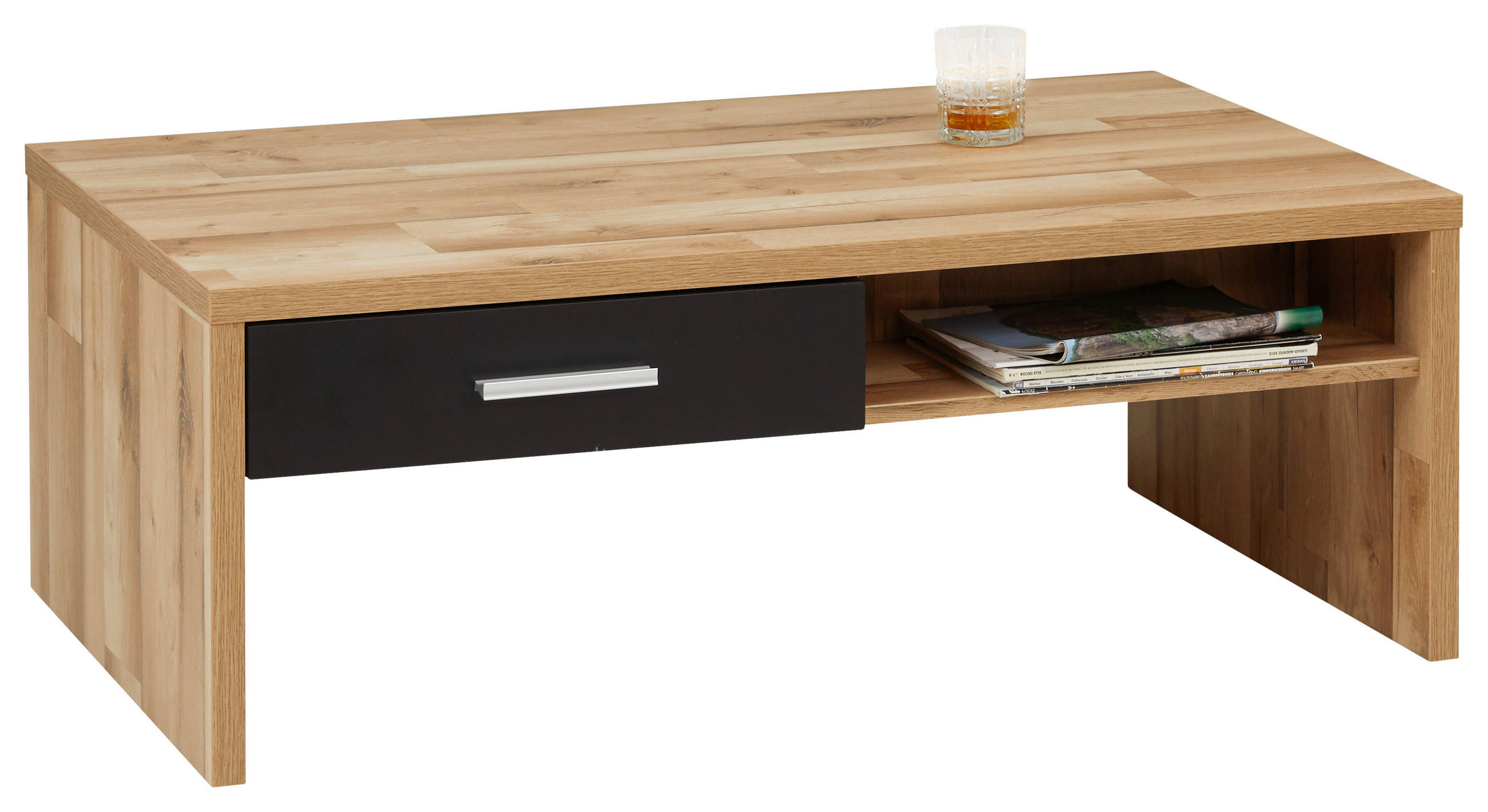 MĂSUȚĂ DE CAFEA material pe bază de lemn 110/64/40 cm   - culoare crom/culoare lemn stejar, Modern, metal/material pe bază de lemn (110/64/40cm) - Hom`in