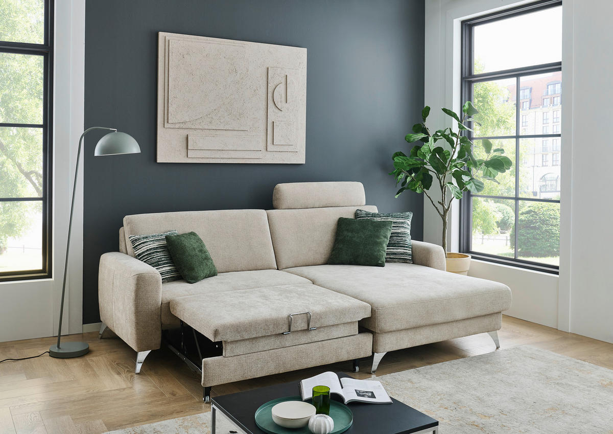 ECKSOFA  Chenille Beige  - Chromfarben/Beige, Design, Textil/Metall (222/167cm) - Beldomo Comfort