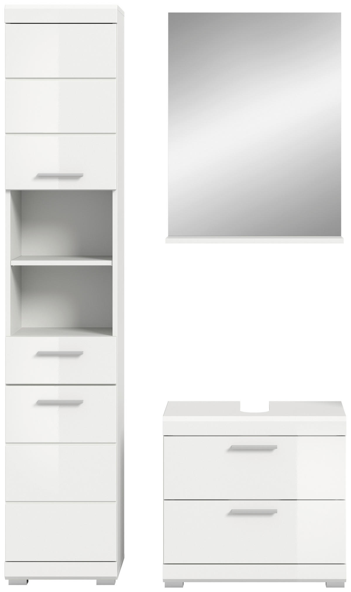 BADEZIMMER 3-teilig  in 97 cm  - Weiß Hochglanz/Silberfarben, MODERN, Glas/Holzwerkstoff (97cm) - MID.YOU