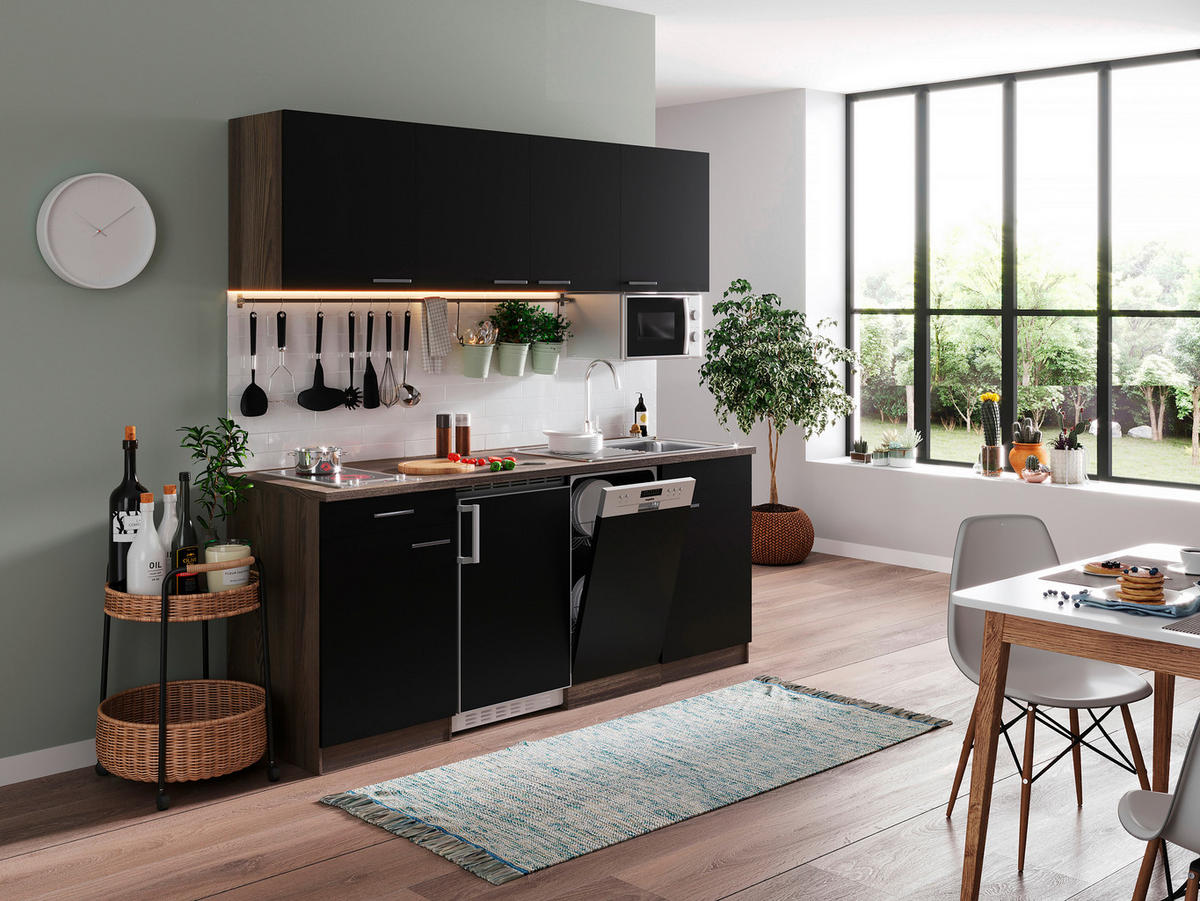 KÜCHENBLOCK 195 cm   in Schwarz, Eichefarben  - Eichefarben/Schwarz, Basics, Holzwerkstoff (195cm) - Respekta