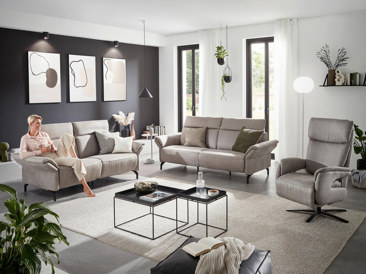 2-SITZER-SOFA in Lederlook Hellgrau  - Hellgrau/Schwarz, Konventionell, Textil/Metall (216/103/92cm) - Dieter Knoll