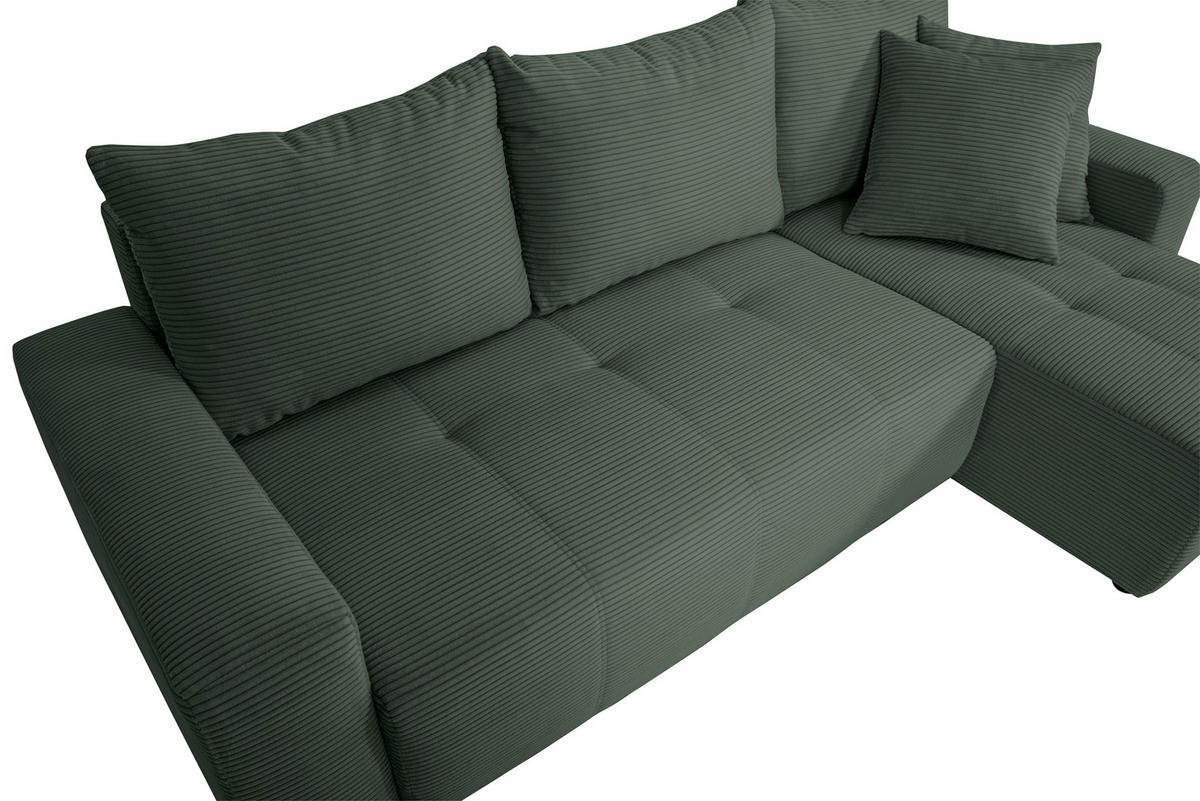 ECKSOFA in Cord Waldgrün  - Waldgrün/Schwarz, Design, Kunststoff/Textil (248/146cm) - MID.YOU