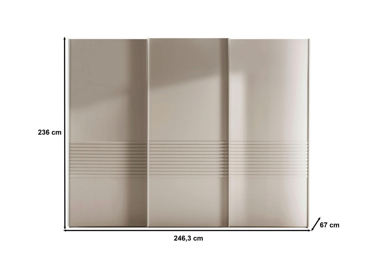 SCHWEBETÜRENSCHRANK 250/236/67 cm 3-türig Champagner  - Champagner, Design, Holzwerkstoff/Metall (250/236/67cm) - Novel