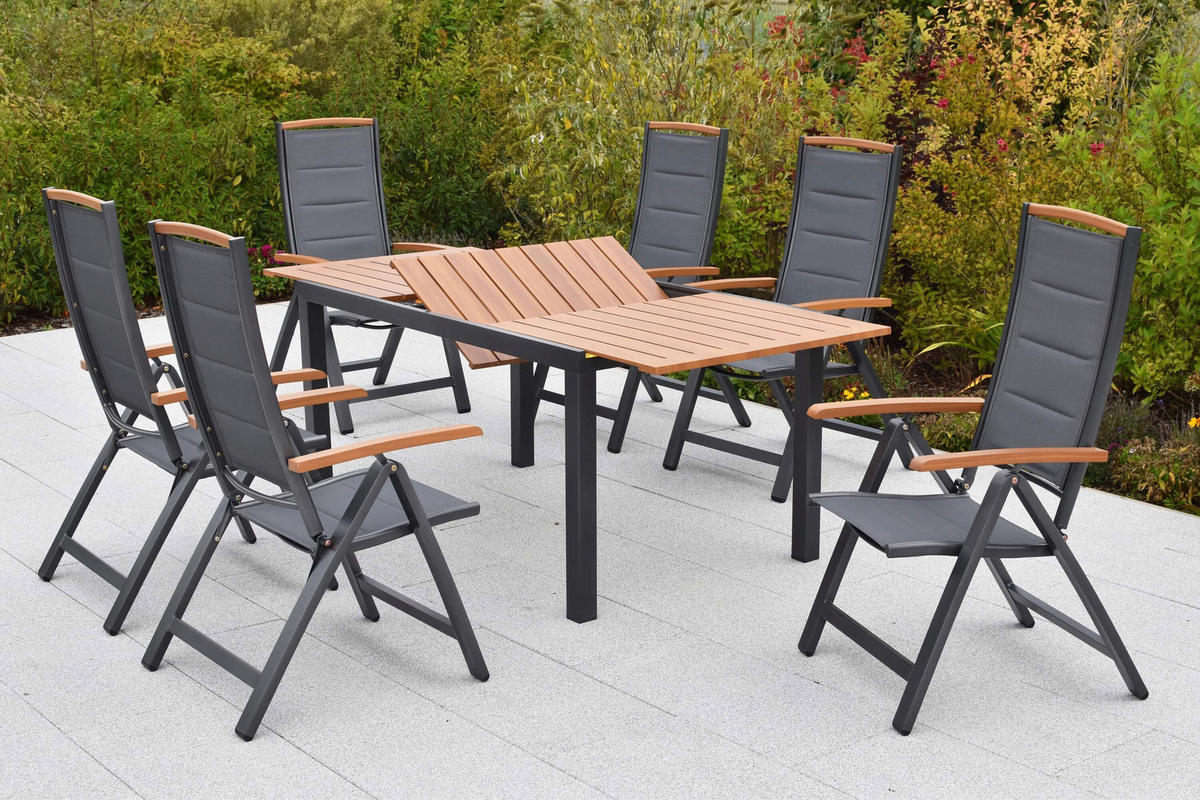 GARTENTISCHGRUPPE  - Graphitfarben/Naturfarben, KONVENTIONELL, Textil/Metall - Gardenson