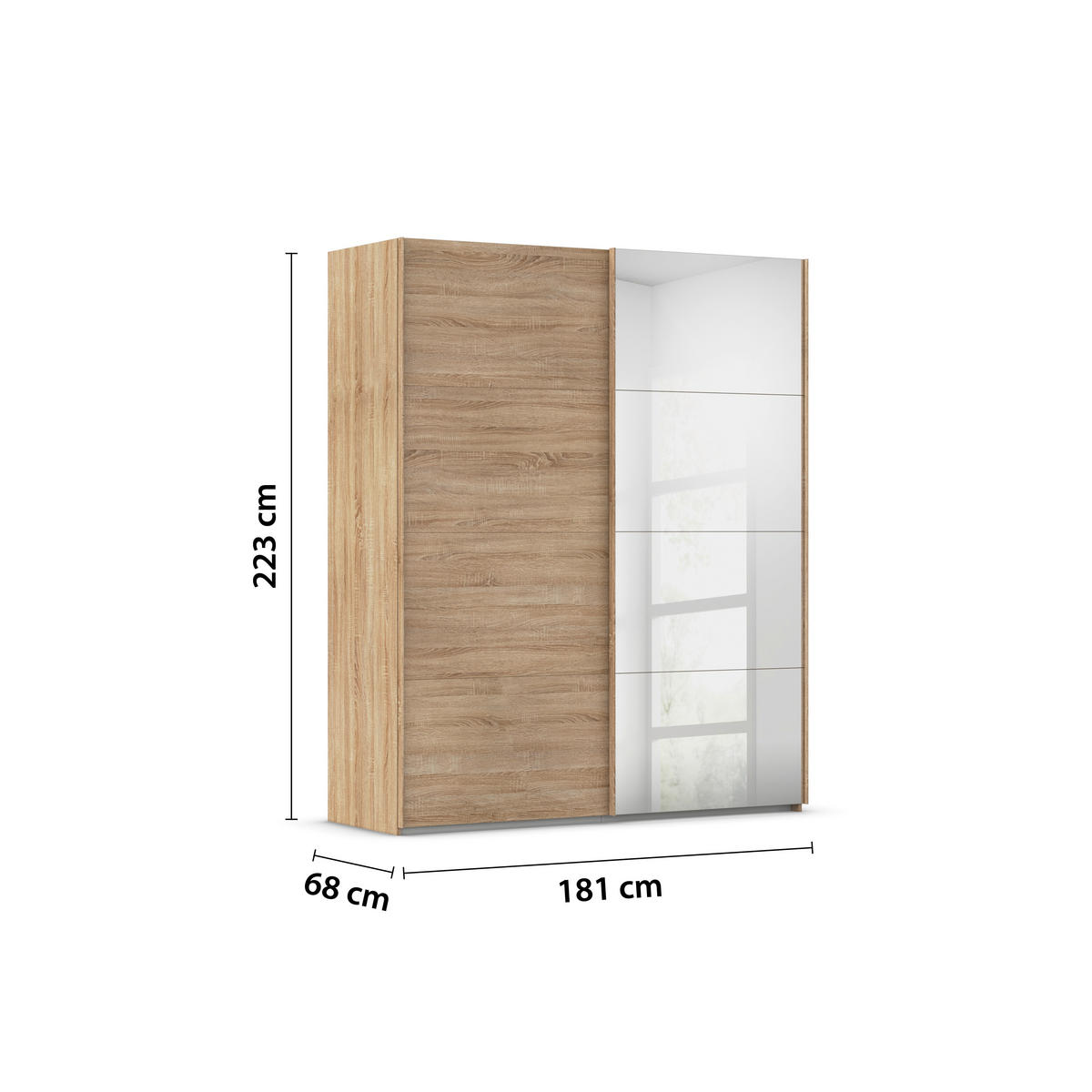SCHWEBETÜRENSCHRANK 181/223/68 cm 2-türig Sonoma Eiche  - Sonoma Eiche, Design, Glas/Holzwerkstoff (181/223/68cm) - Novel