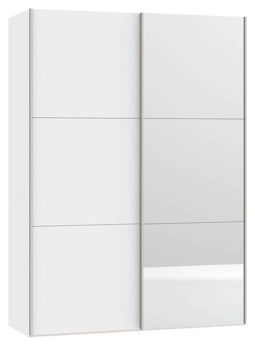 SCHWEBETÜRENSCHRANK 152/215/65 cm 2-türig Weiß  - Edelstahlfarben/Weiß, Design, Glas/Holzwerkstoff (152/215/65cm) - Boxxx