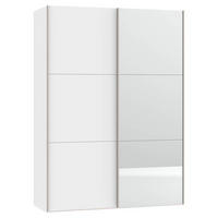 SCHWEBETÜRENSCHRANK 152/215/65 cm 2-türig Weiß  - Edelstahlfarben/Weiß, Design, Glas/Holzwerkstoff (152/215/65cm) - Boxxx