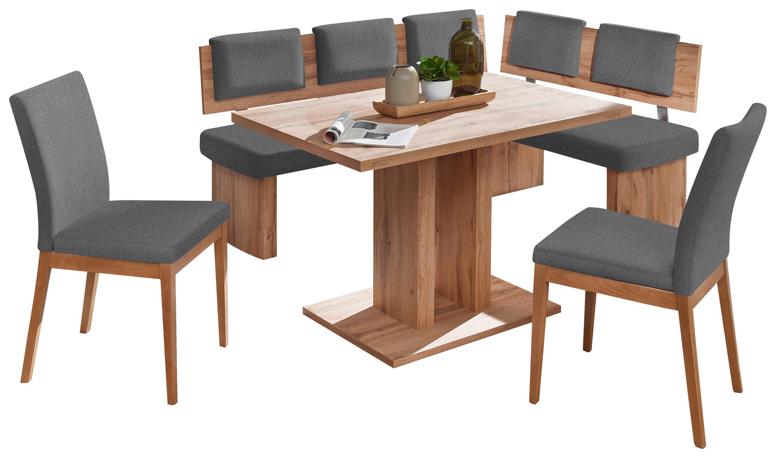 ECKBANKGRUPPE in Textil, Holzwerkstoff Eichefarben, Graubraun  - Eichefarben/Graubraun, KONVENTIONELL, Holzwerkstoff/Textil - Cantus