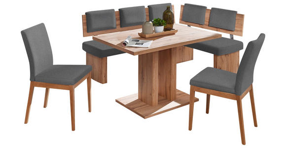ECKBANKGRUPPE in Textil, Holzwerkstoff Eichefarben, Graubraun - Eichefarben/Graubraun, KONVENTIONELL, Holzwerkstoff/Textil - Cantus