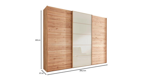 SCHWEBETÜRENSCHRANK  in Buchefarben, Champagner  - Champagner/Buchefarben, Natur, Glas/Holz (300/236/67cm) - Linea Natura