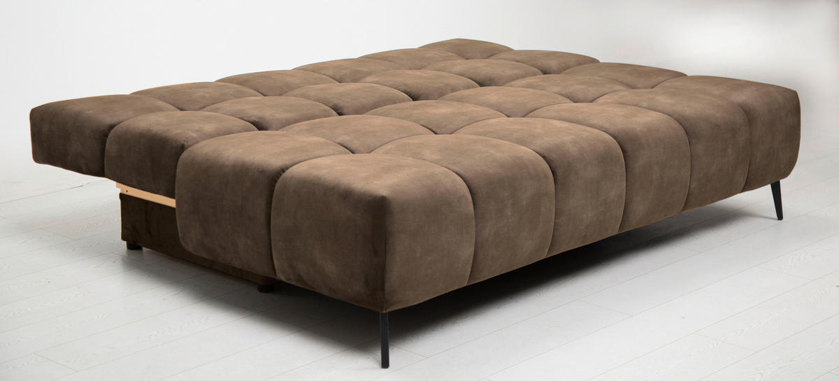 SCHLAFSOFA BOBBIO PLUS Velours Braun  inkl. Rückenkissen, Armlehnenkissen, Stauraum  - Schwarz/Braun, Design, Textil/Metall (204/90/95cm) - MID.YOU