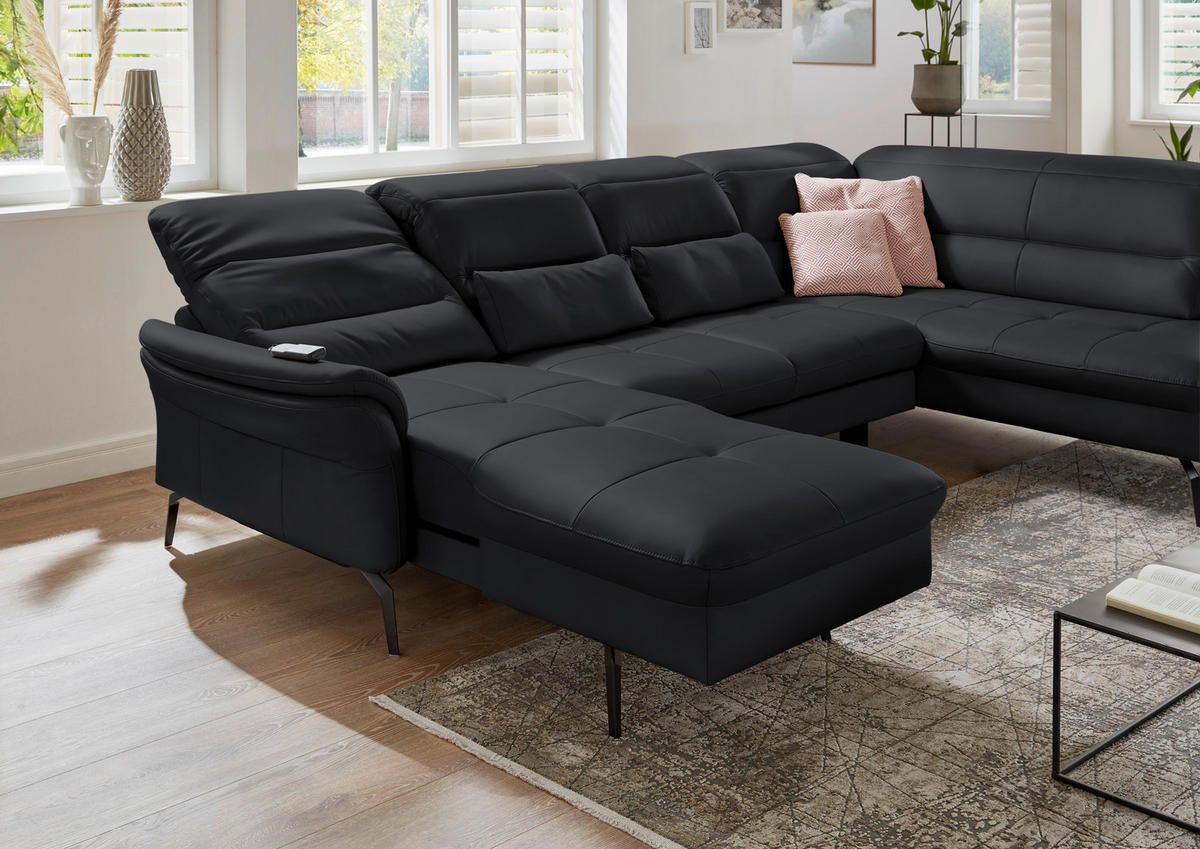 WOHNLANDSCHAFT  in Echtleder Anthrazit  - Anthrazit/Schwarz, Design, Leder/Metall (181/336/206cm) - Beldomo Speed