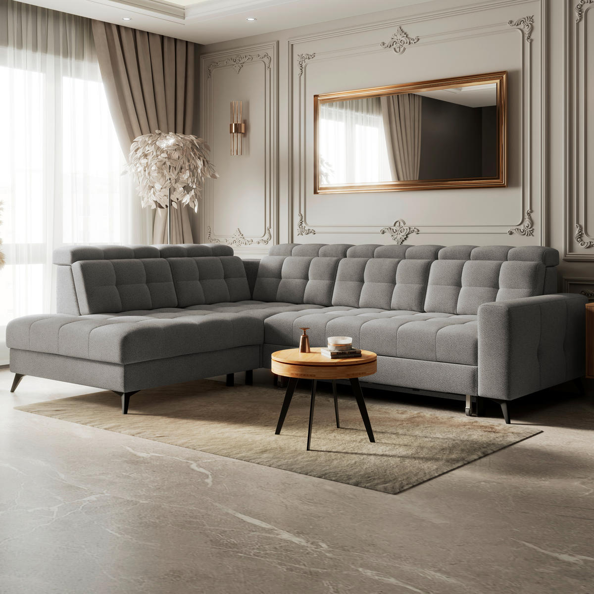 HÖRNSOFFA i velour mörkgrå  - mörkgrå/svart, Romantik / Lanthus, metall/textil (228/289cm) - MID.YOU