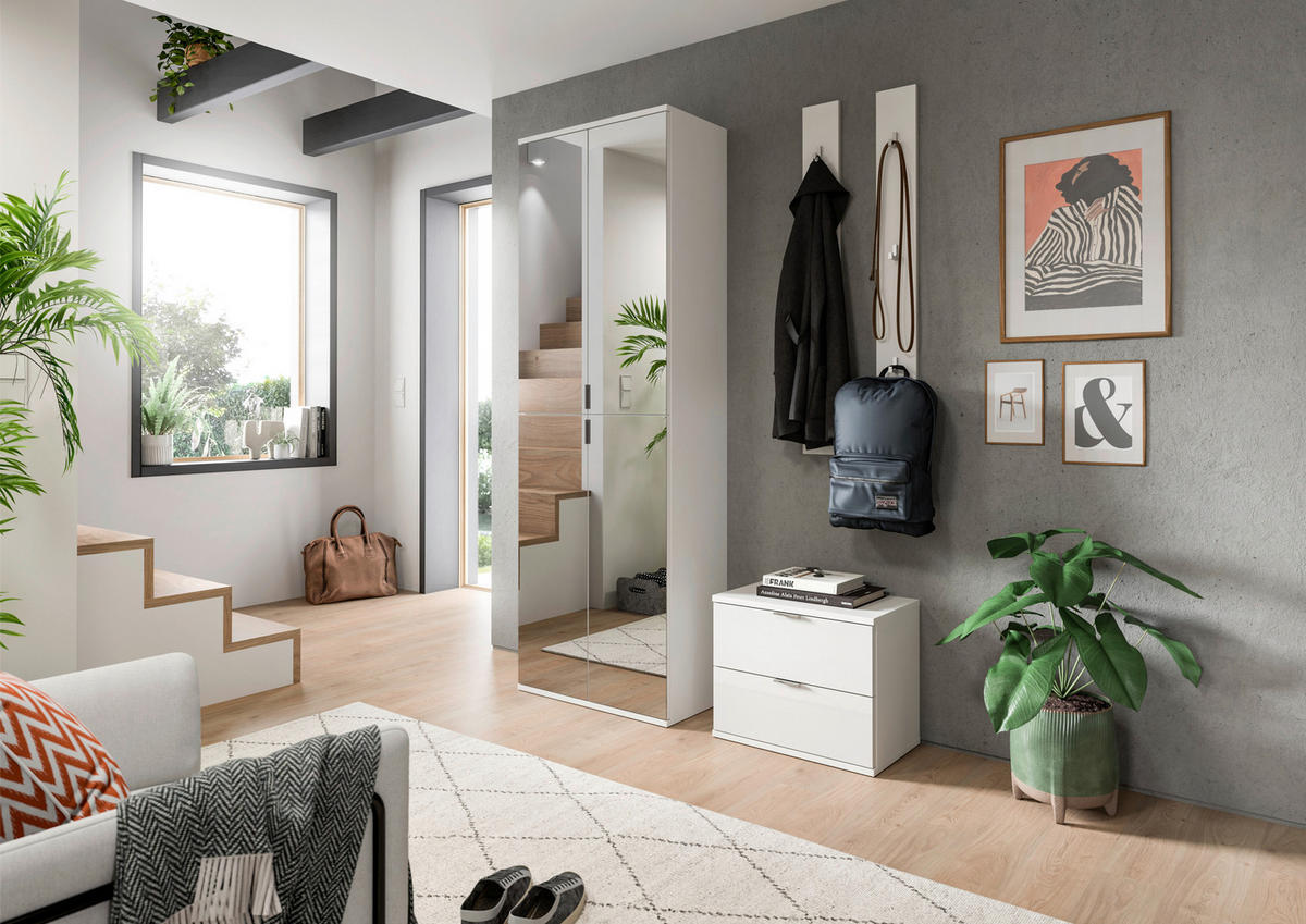 GARDEROBE 4-teilig  in 128/193/34 cm  - Weiß Hochglanz/Weiß, Design, Holzwerkstoff (128/193/34cm) - Livetastic