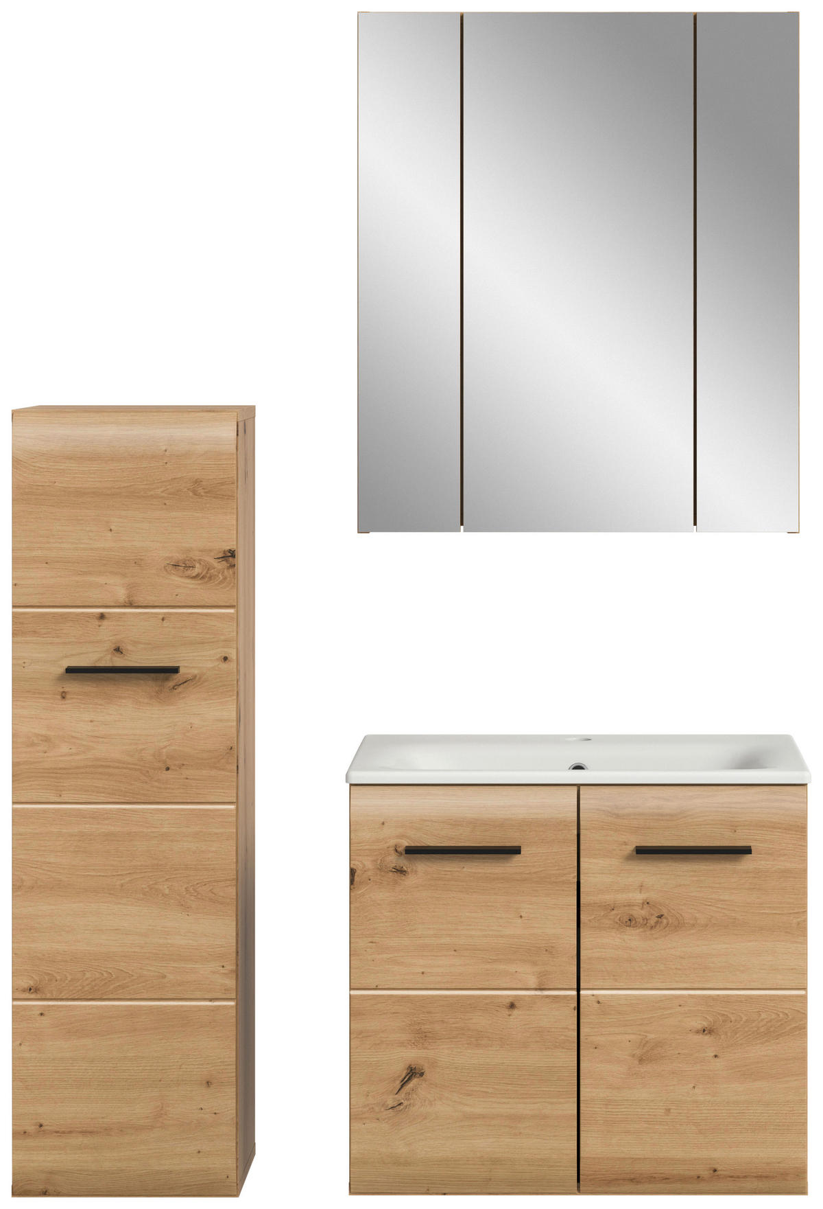 BADEZIMMER 3-teilig  in 90 cm  - Schwarz/Eiche Artisan, Basics, Keramik/Holzwerkstoff (90cm) - MID.YOU