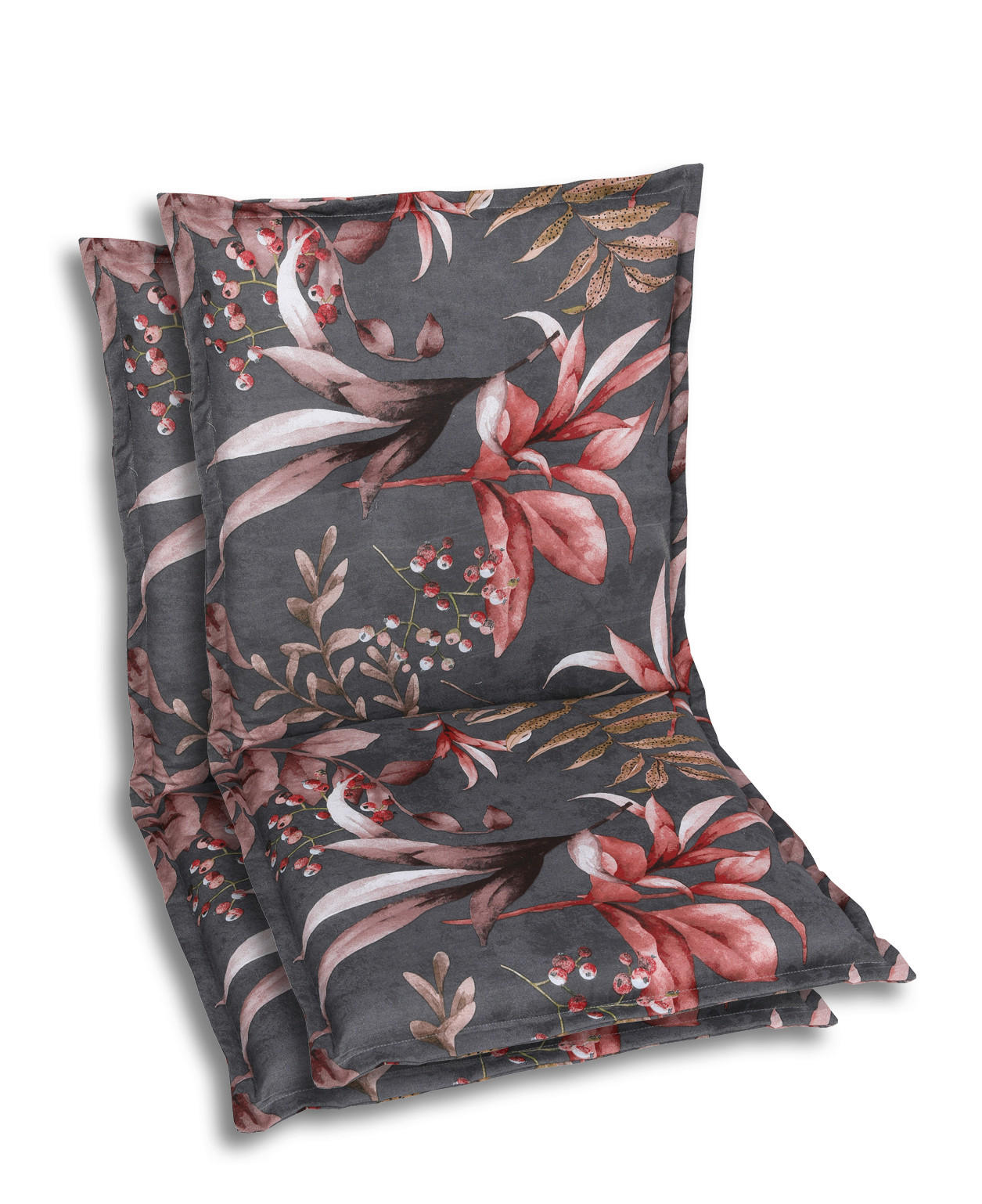 SESSELAUFLAGENSET in Anthrazit, Braun, Rosa Blätter  - Anthrazit/Braun, Basics, Textil (50/7/100cm)