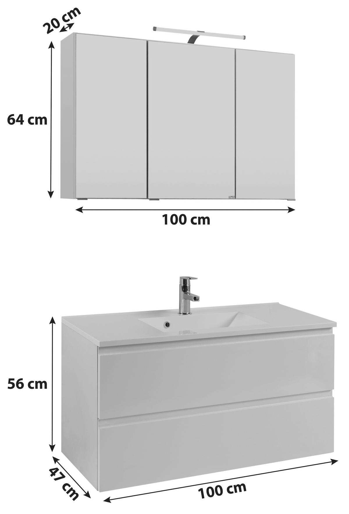 BADEZIMMER  in 100 cm  - Weiß/Grau, Design, Holzwerkstoff/Stein (100cm) - Held
