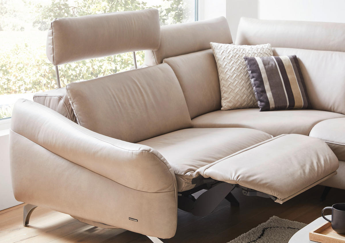 ECKSOFA in Echtleder Creme  - Creme, Design, Leder/Metall (294/242cm) - Himolla Komfortklass
