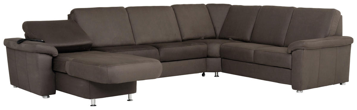 WOHNLANDSCHAFT in Flachgewebe Dunkelbraun  - Chromfarben/Dunkelbraun, Konventionell, Textil/Metall (163/330/240cm) - Beldomo System