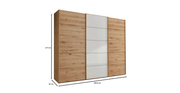 SCHWEBETÜRENSCHRANK 300/217/67 cm 3-türig  - Eiche Bianco/Weiß, Natur, Glas/Holz (300/217/67cm) - Linea Natura