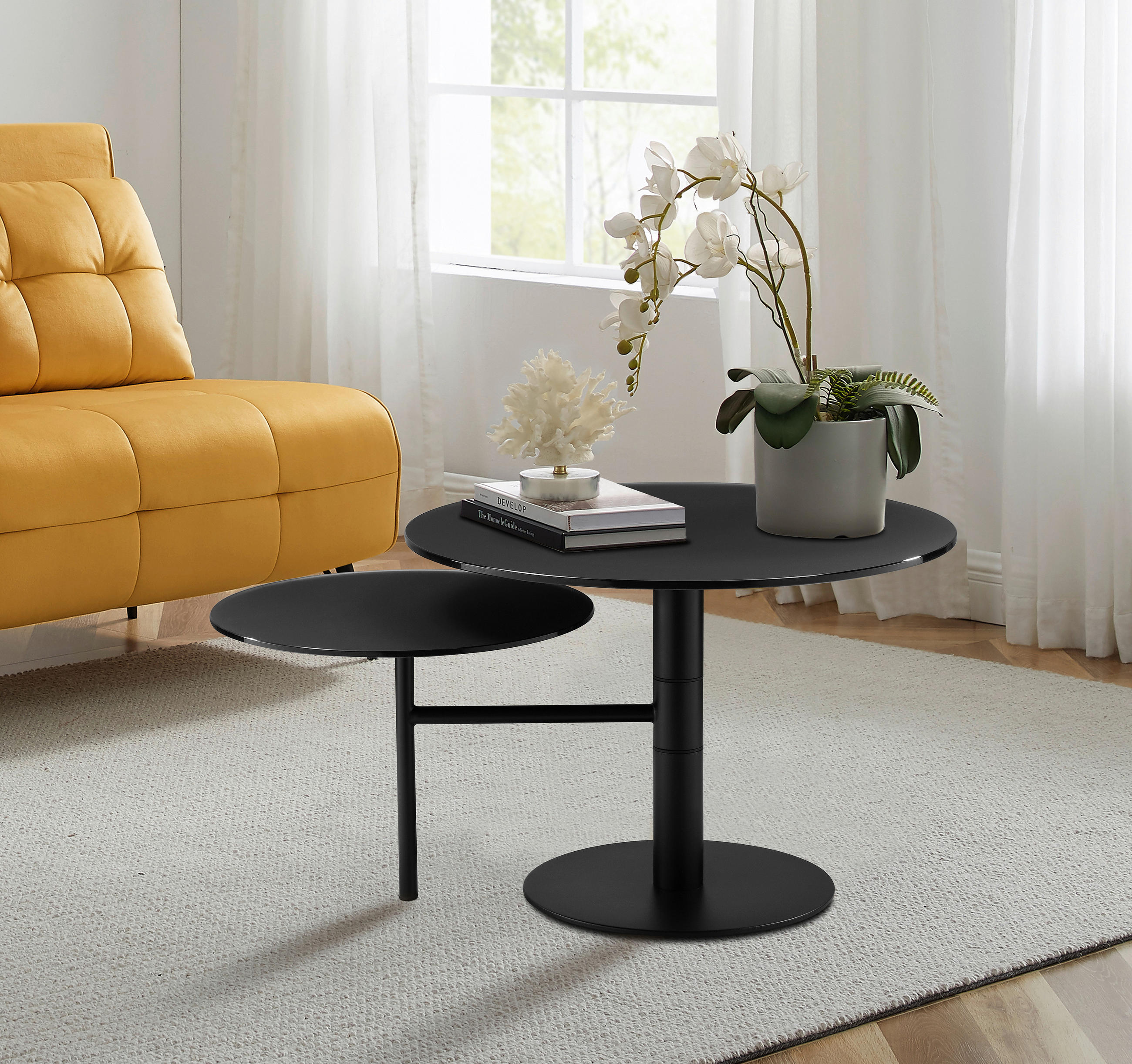 COUCHTISCH Klarglas 87,5/65/45 cm rund Schwarz  - Schwarz, Design, Glas/Metall (87,5/65/45cm) - Carryhome