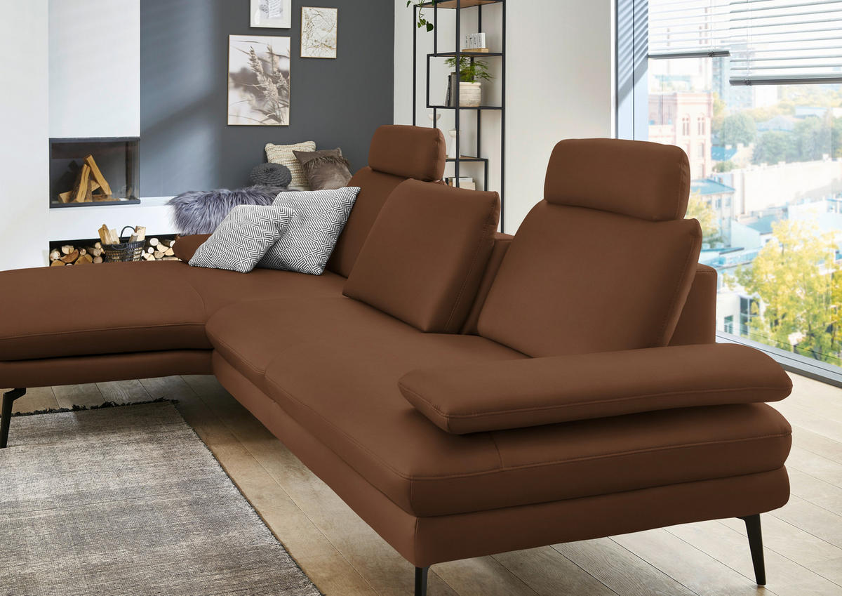 ECKSOFA in Echtleder Hellbraun  - Hellbraun/Schwarz, Design, Leder/Metall (180/310cm) - Dieter Knoll