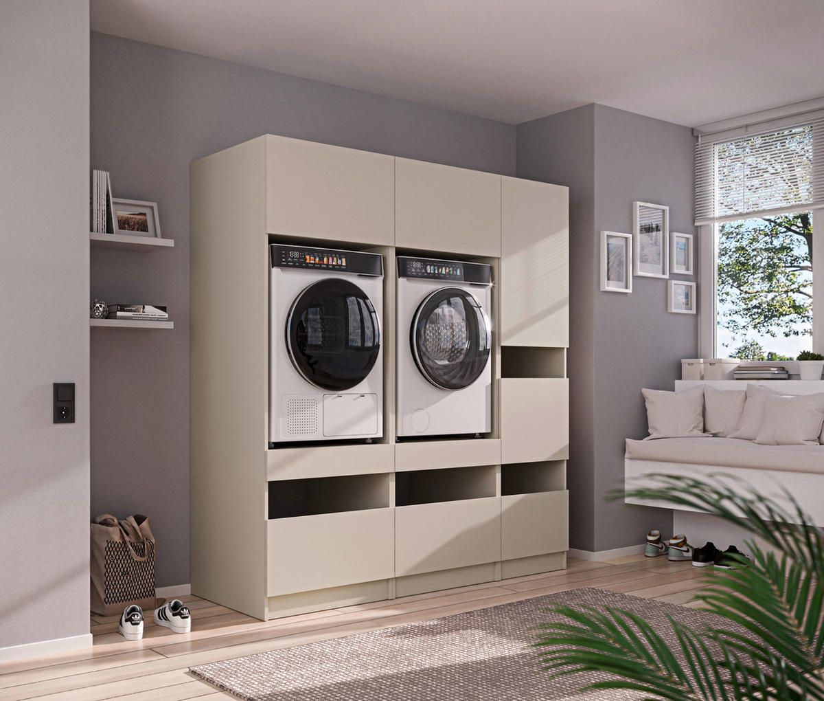WASCHMASCHINENSCHRANK 68/200/68 cm  in Kaschmir  - Kaschmir/Schwarz, Design, Holzwerkstoff/Metall (68/200/68cm) - Milino