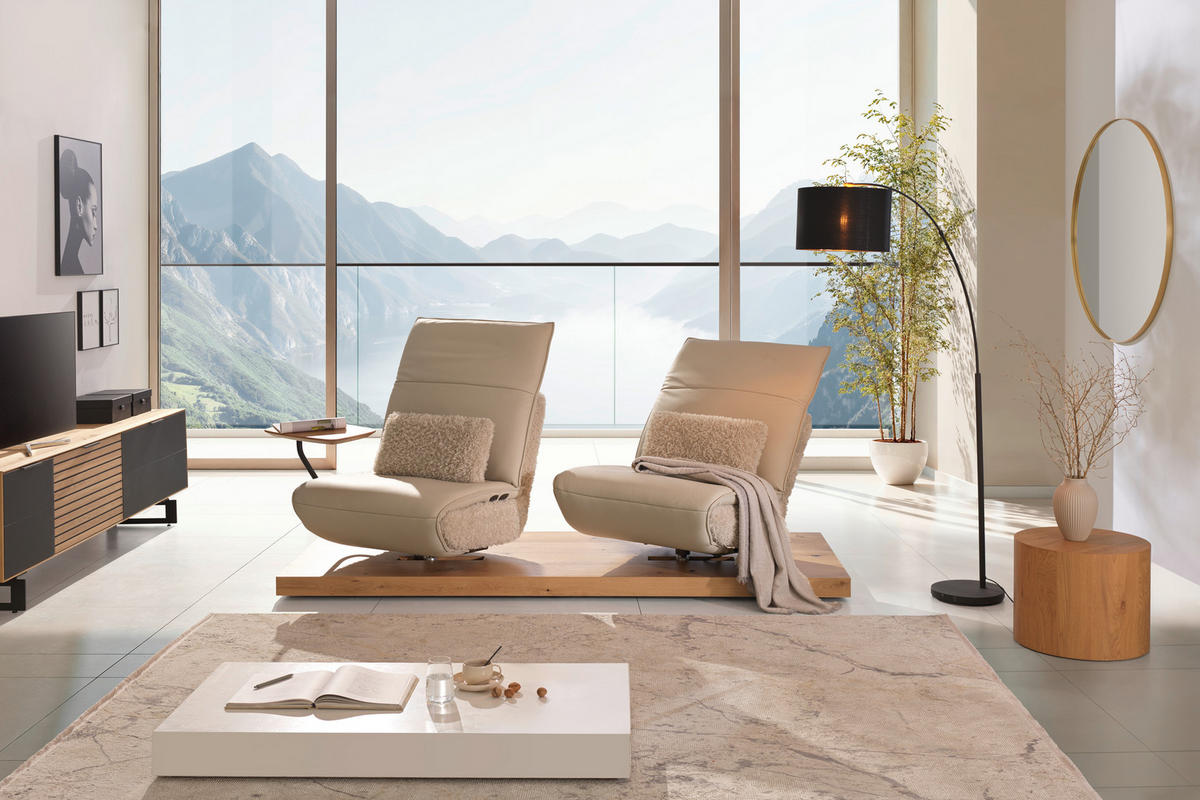 2-SITZER-SOFA in Hochflor Echtleder Creme  - Beige/Creme, Design, Leder/Holz (240/65/104cm) - Koinor