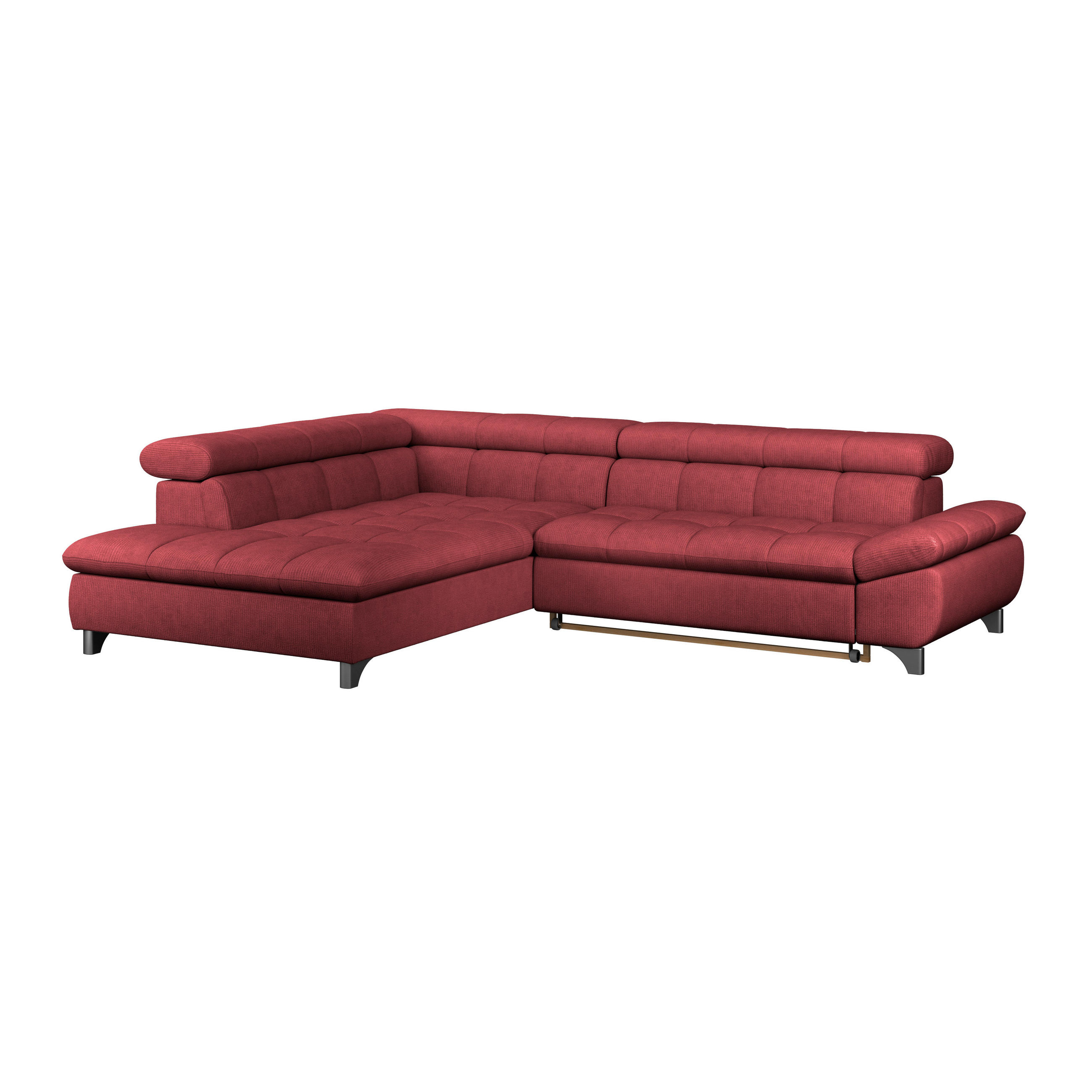 ECKSOFA Bordeaux Chenille Schlaffunktion, Kopfteilverstellung  - Chromfarben/Bordeaux, KONVENTIONELL, Textil/Metall (234/312cm) - Livetastic