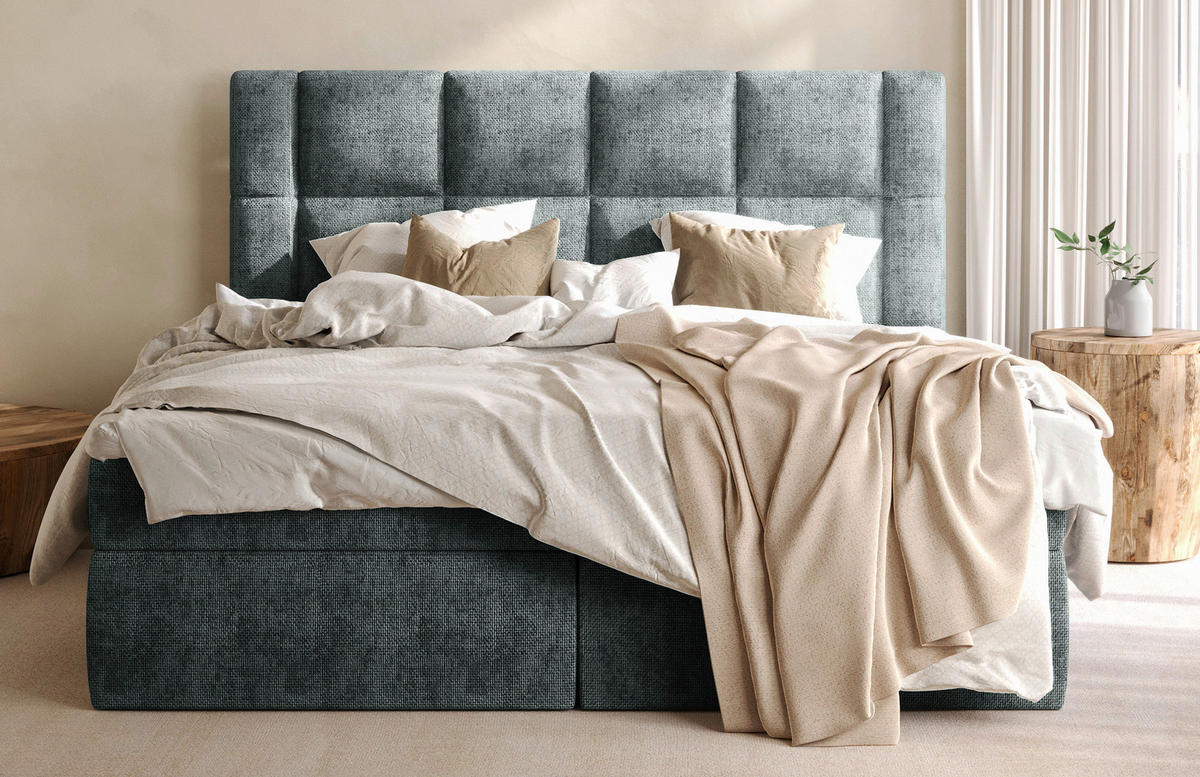 BOXBETT 180/200 cm,  in Anthrazit, gepolstertes Kopfteil, Bettkasten, Topper, Matratzen, H3 = fest  - Anthrazit/Schwarz, MODERN, Holz/Holzwerkstoff (180/200cm) - Boxxx