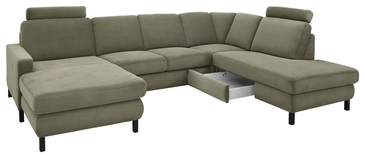 WOHNLANDSCHAFT MR 365 Olivgrün Feincord  - Schwarz/Olivgrün, Design, Textil/Metall (165/313/219cm) - Musterring