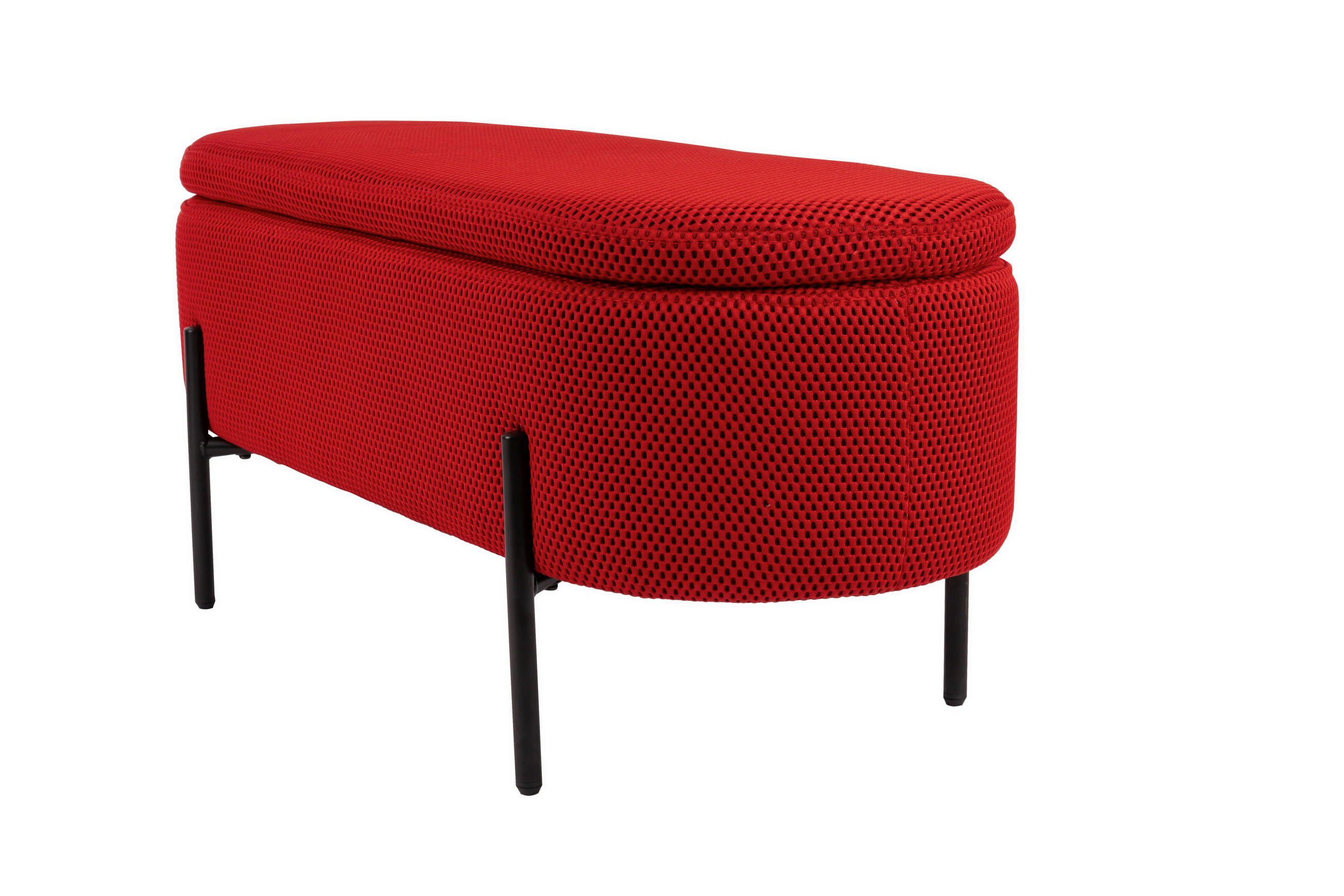 HOCKERBANK in Metall, Textil Rot, Schwarz  - Rot/Schwarz, Design, Textil/Metall (95/43/36cm)