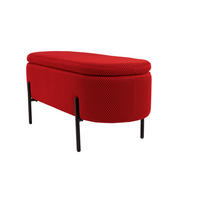 HOCKERBANK in Metall, Textil Rot, Schwarz  - Rot/Schwarz, Design, Textil/Metall (95/43/36cm)