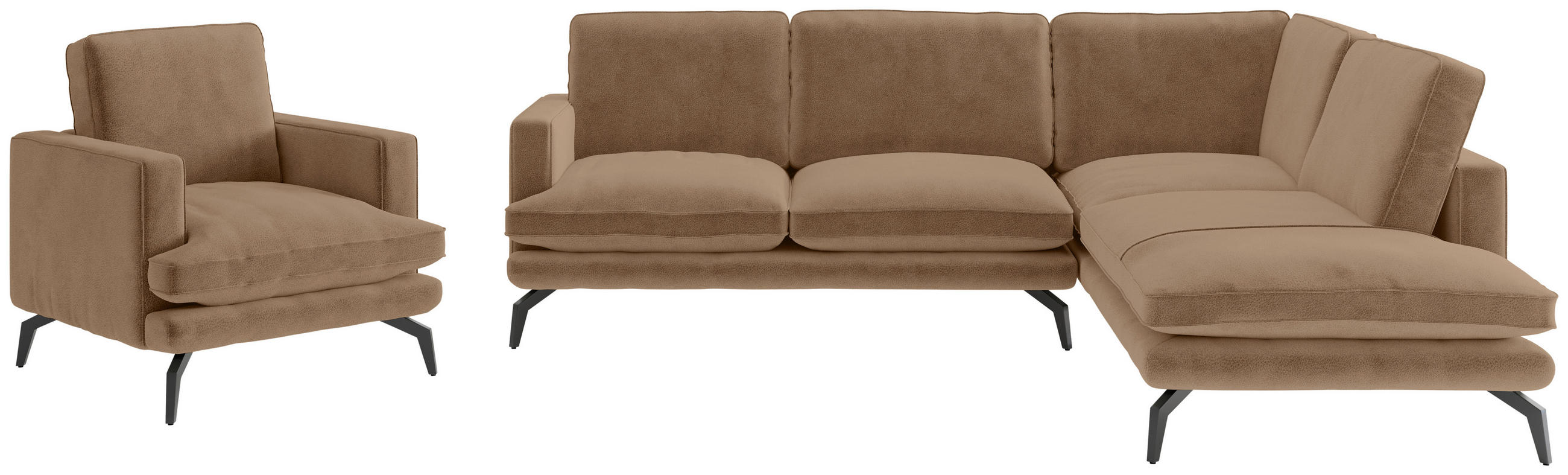 SITZGARNITUR in Flachgewebe Braun  - Schwarz/Braun, Design, Textil/Metall (250/202cm) - Livetastic