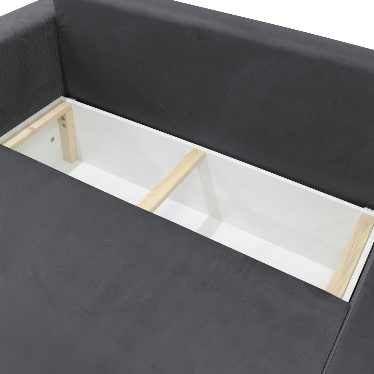 ECKSOFA STELLA Dunkelgrau Plüsch Rückenkissen, Bettkasten  - Dunkelgrau/Schwarz, Design, Kunststoff/Textil (234/166cm) - MID.YOU