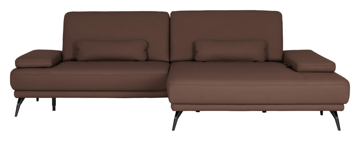 ECKSOFA Echtleder Mokka  - Schwarz/Mokka, Konventionell, Leder/Metall (301/180cm) - Joop!