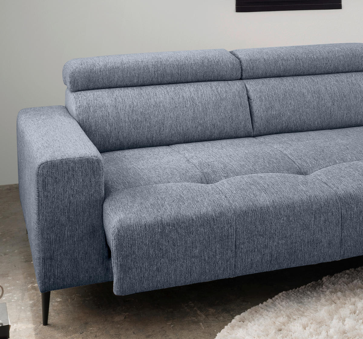 ECKSOFA Hellblau Chenille  - Schwarz/Hellblau, KONVENTIONELL, Textil/Metall (276/188cm) - Livetastic