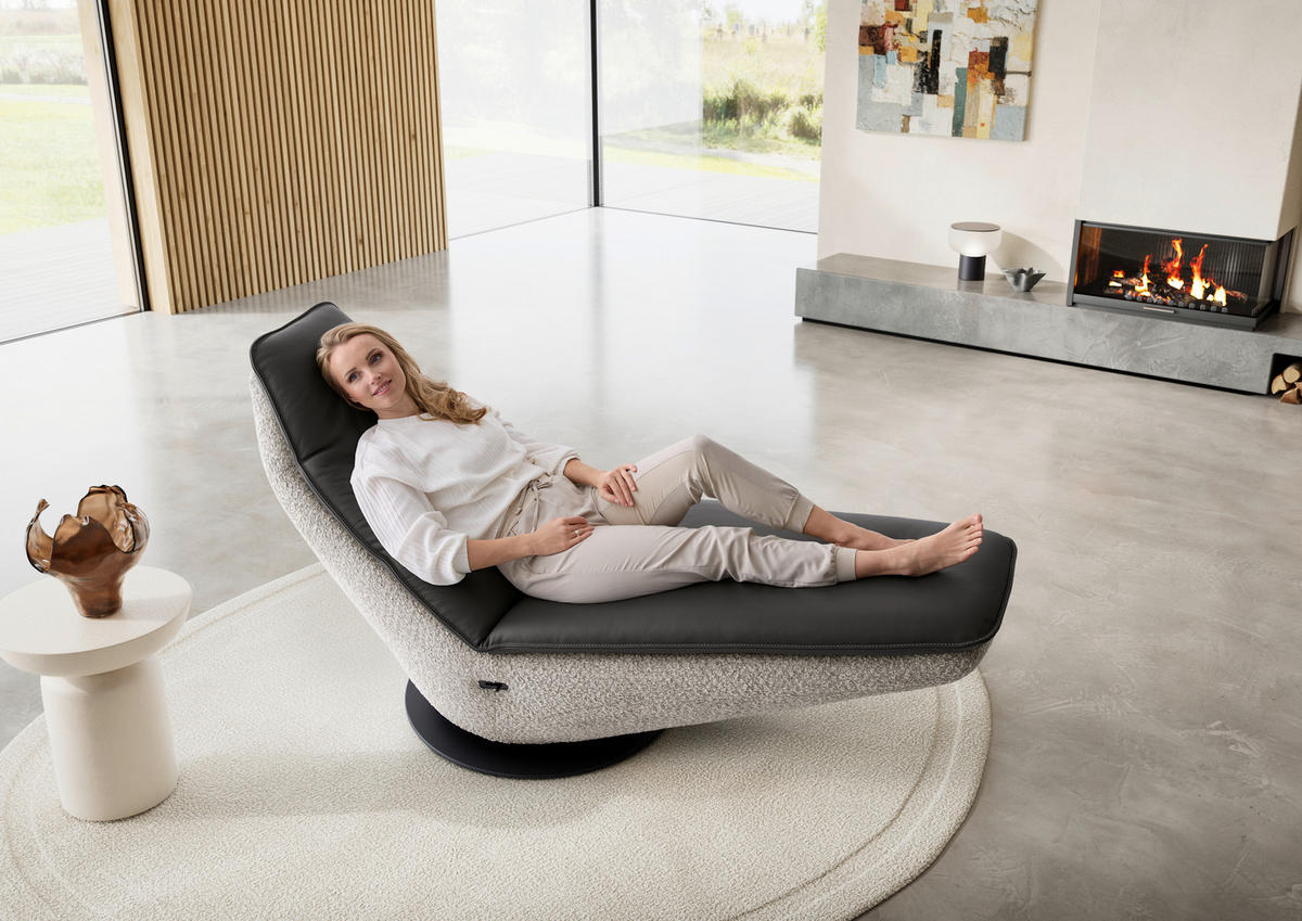 RELAXLIEGE Echtleder Chenille Dunkelgrau, Grauweiß  - Dunkelgrau/Grauweiß, Design, Leder/Textil (78cm) - Koinor