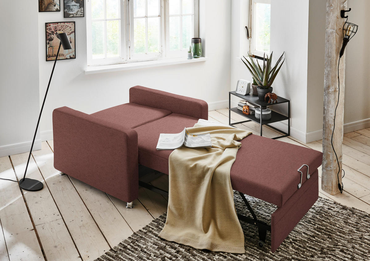 SCHLAFSESSEL Chenille Weinrot  - Weinrot/Alufarben, Konventionell, Textil/Metall (106/90/100cm) - Beldomo Style