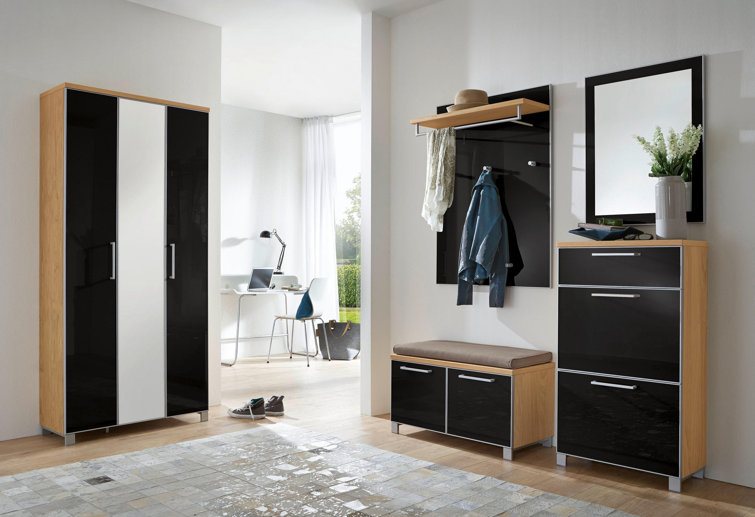 GARDEROBE 5-teilig in 155/195/40 cm - Eichefarben/Anthrazit, Design, Glas/Holz (155/195/40cm)