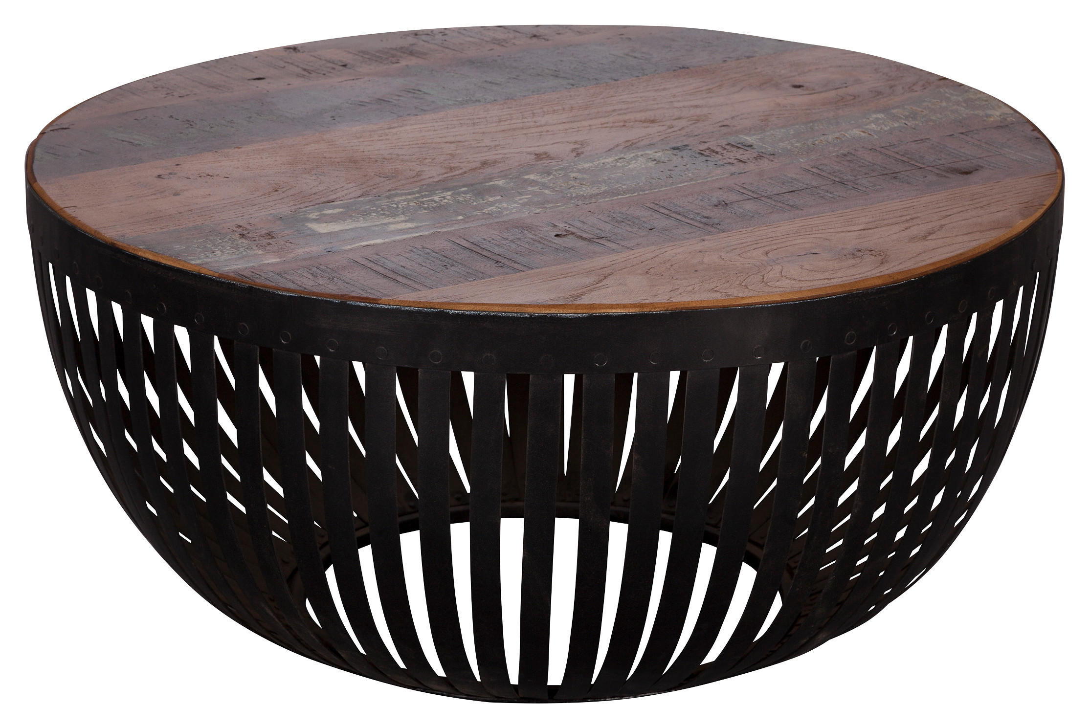 Couchtisch Rund Mit Holzplatte Nisha, Recyclingholz Braun