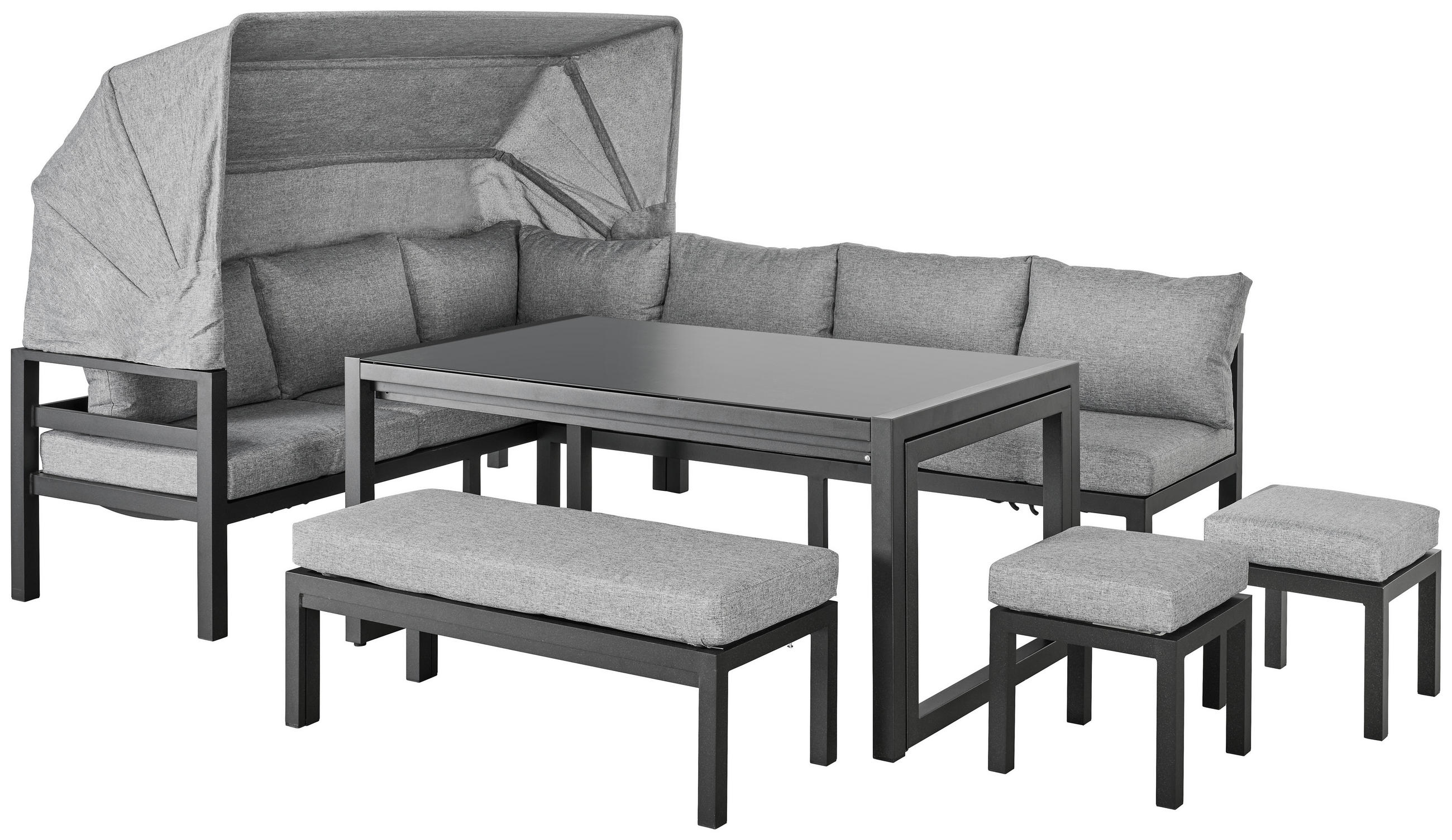 LOUNGEGARNITUR 19-teilig   360/65/152/200 cm Aluminium  - Dunkelgrau/Dunkelbraun, MODERN, Glas/Textil (360/65/152/200cm) - Amatio